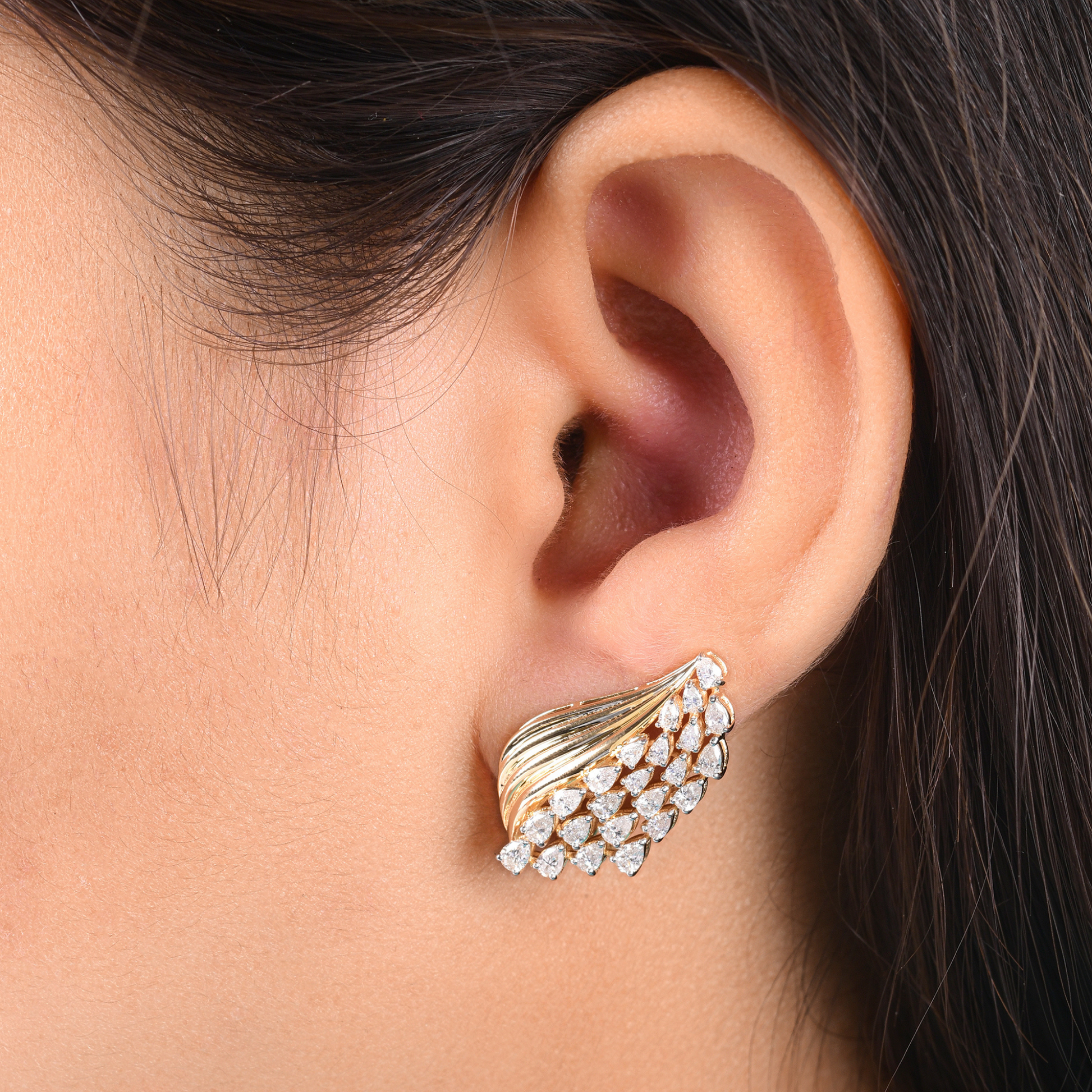 Unique Nature Inspired 1.90 Ct Natural Pear Diamond Cluster Stud Earrings