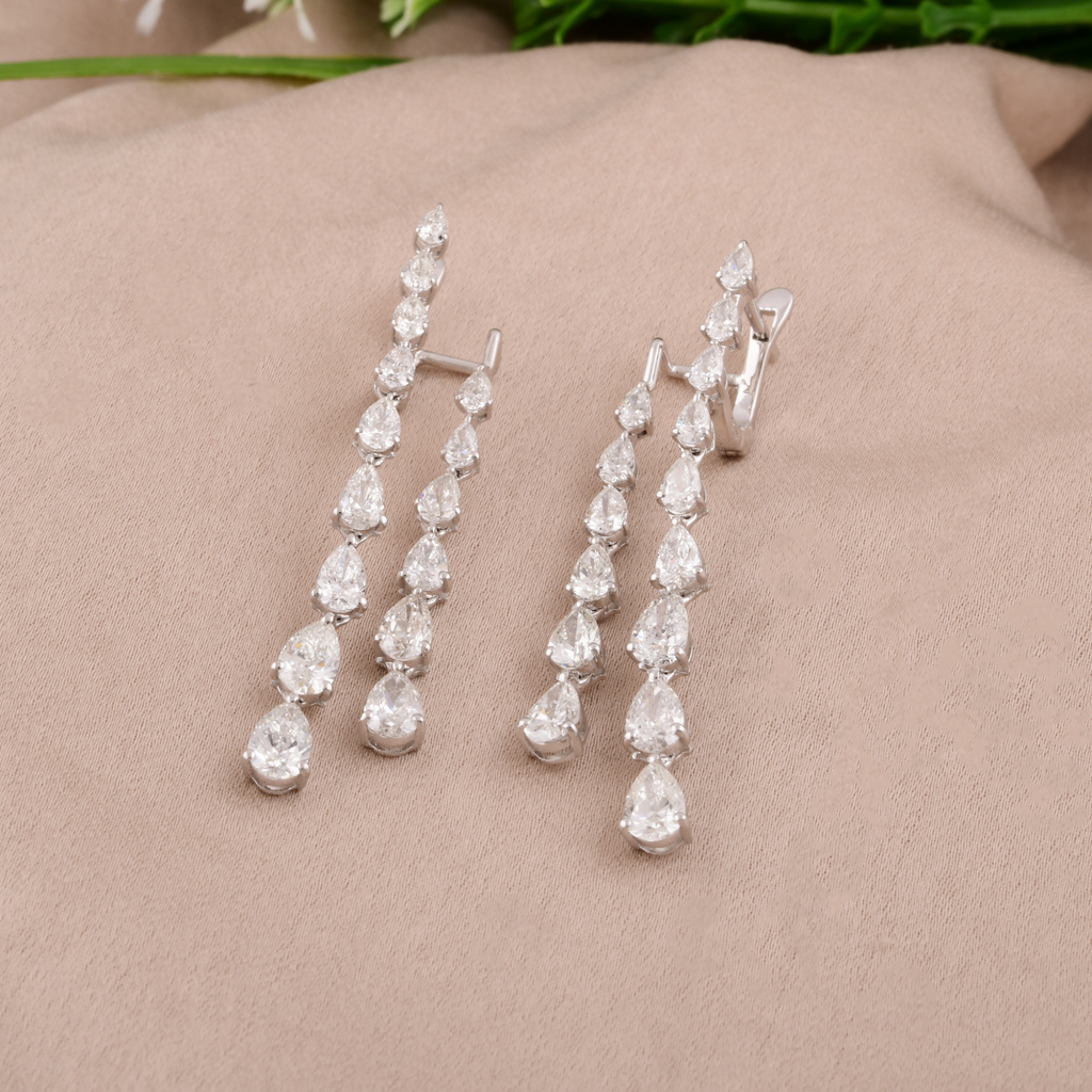 Gold Pear Cut Natural Diamond Tassel Drop & Dangle Earrings 4.17 Carat