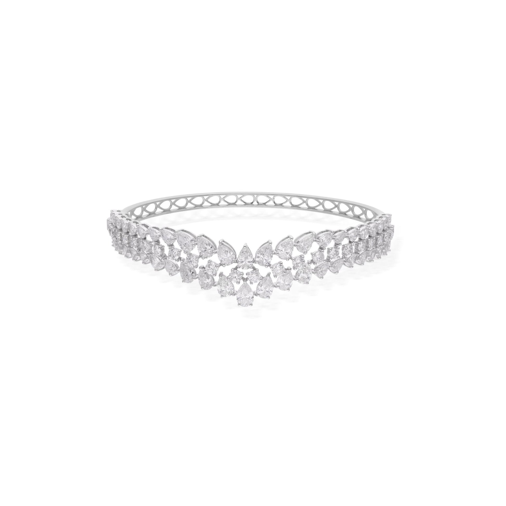 Chevron Natural Pear Round Diamond Cluster Bangle Bracelet