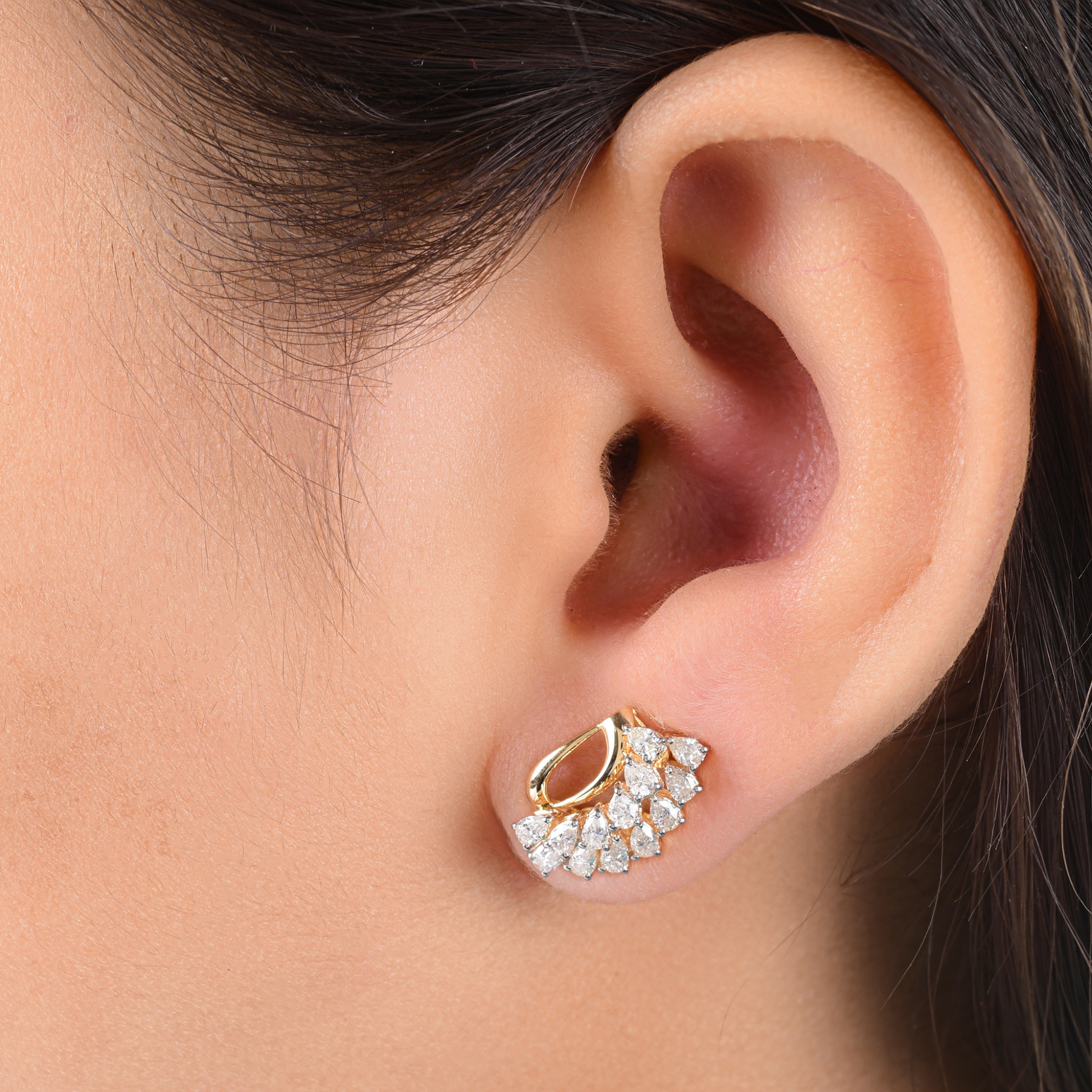 Floral Leaf Design 1.07 Carat Natural Diamond Gold Stud Earrings