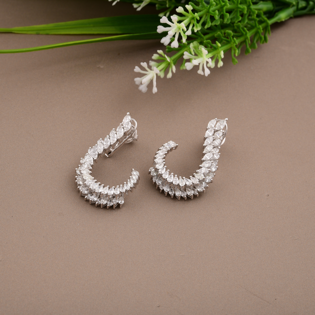 Real SI/H Pear Marquise Diamond Half Hoop Gold Earrings 4.85 Carat