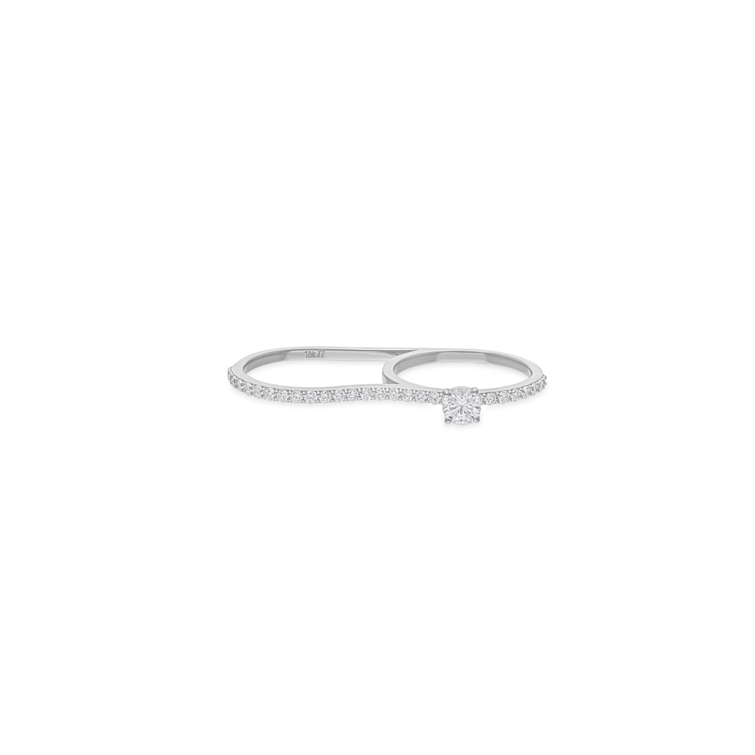 Minimalist Solid Gold Double Finger Natural 0.91Ct. Diamond Ring