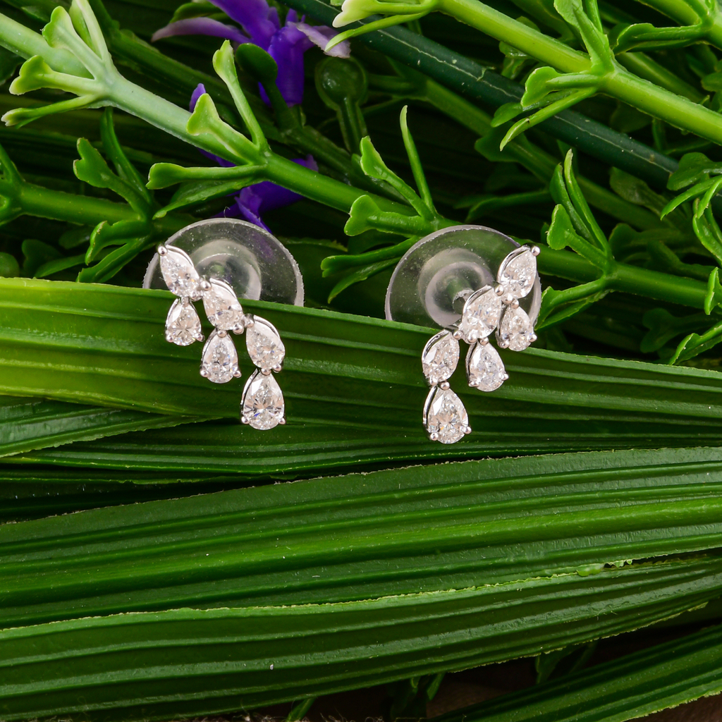 Handcrafted Natural Pear Diamond Cluster Stud Earrings in Fine Gold