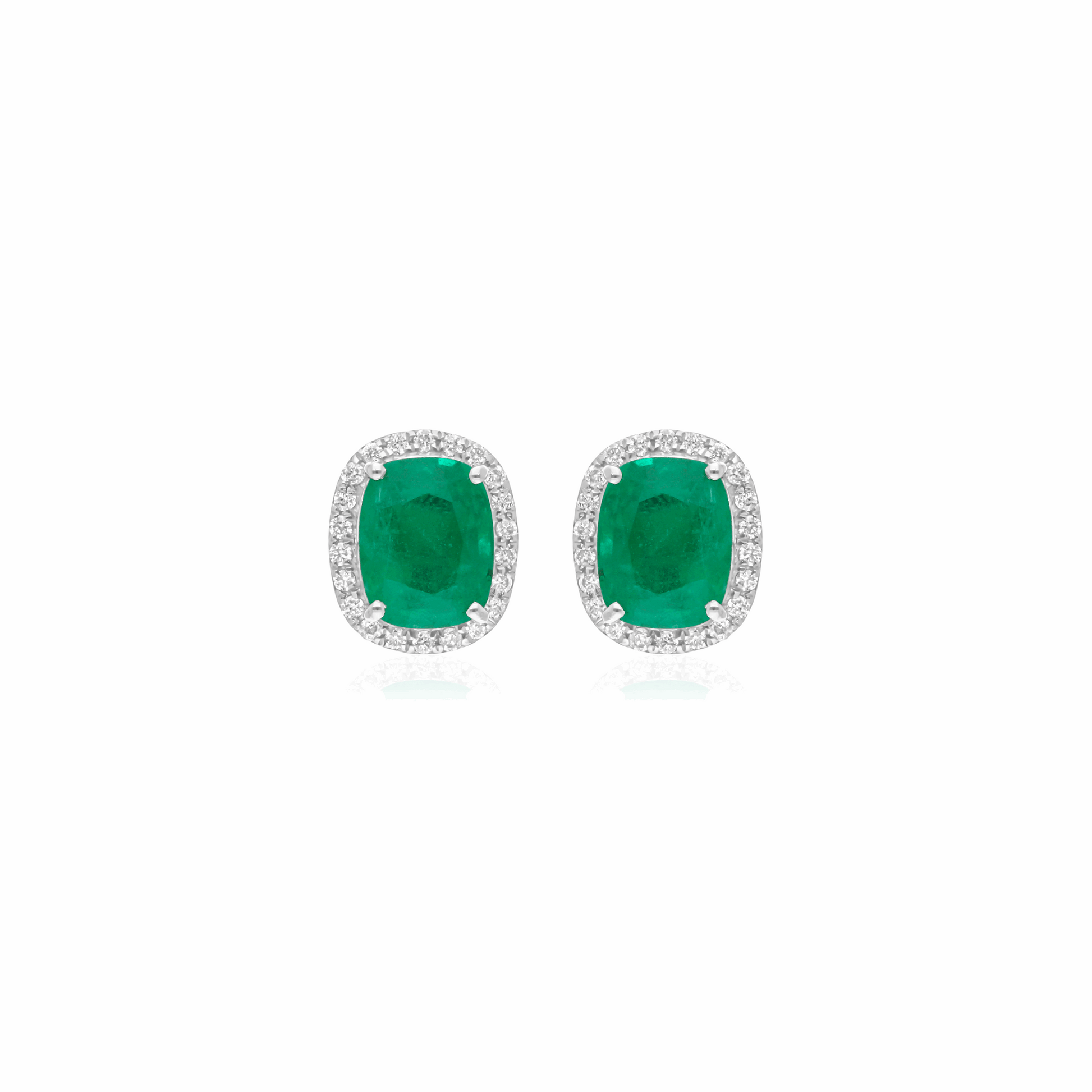 2.40 Tcw Natural H/SI Diamond Zambian Emerald Stud Earrings in 18k Gold