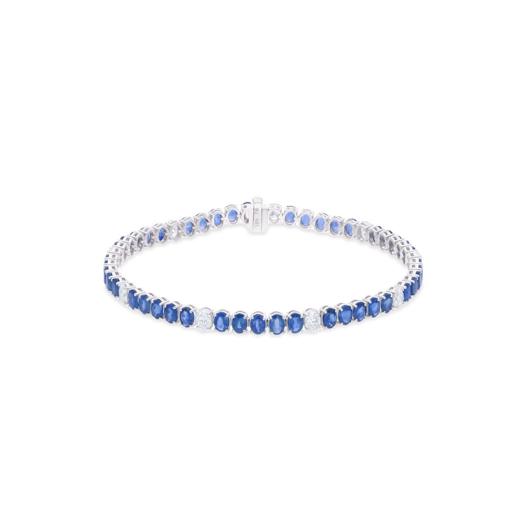 Blue Sapphire Gemstone Natural Diamond Tennis Bracelet