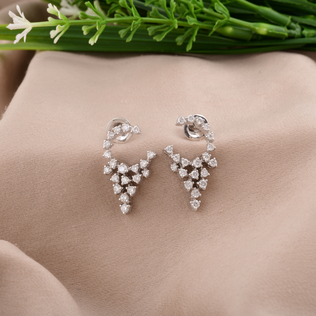 1.17 Carat Pear Shaped Diamond Gold Earrings with Floral Cluster Design