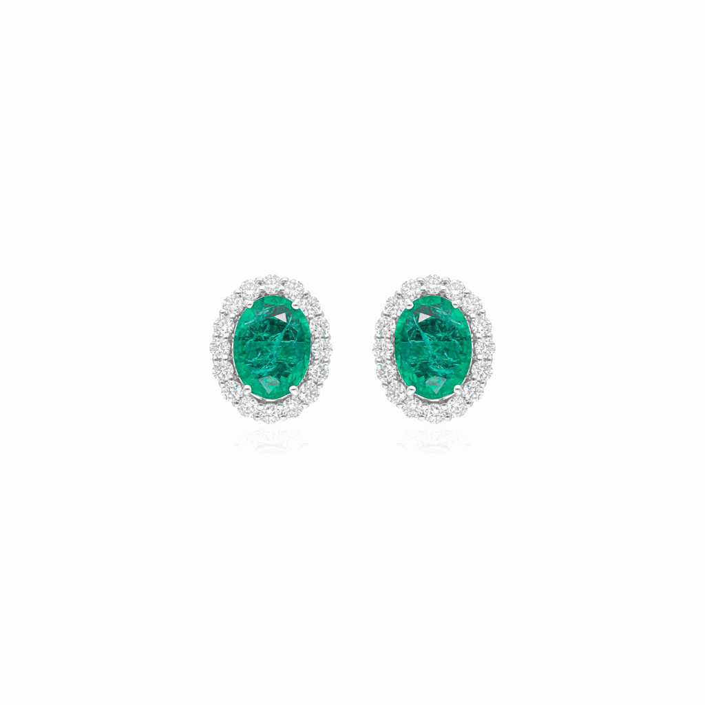 4.51 Tcw Emerald & Diamond Oval Cut Push Back Stud Earrings in 18k Gold