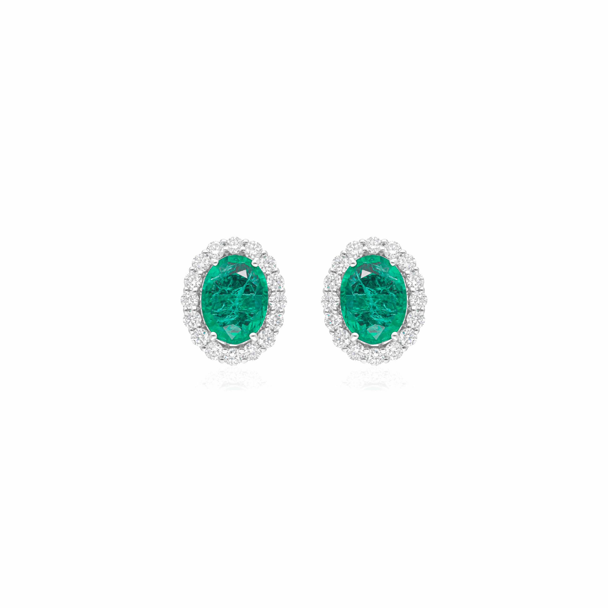4.51 Tcw Emerald & Diamond Oval Cut Push Back Stud Earrings in 18k Gold