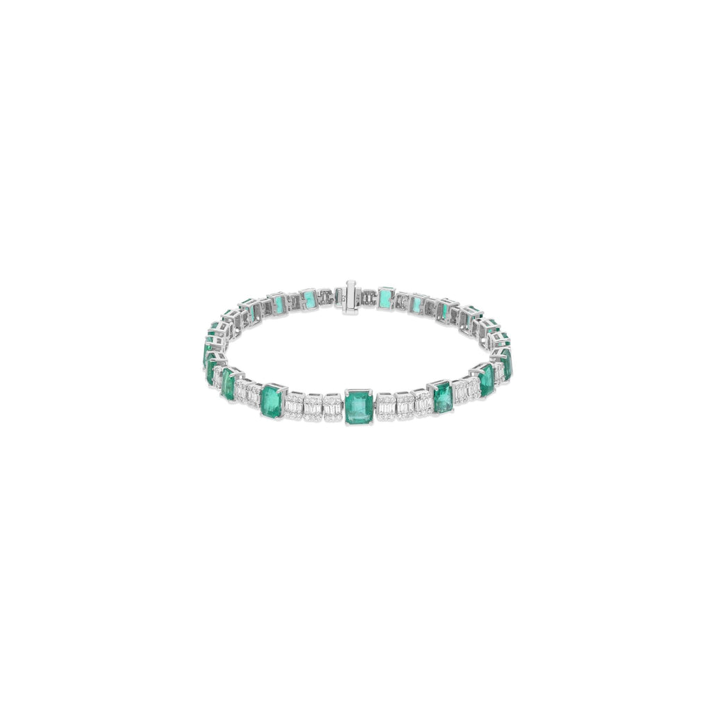 12.22 Tcw Zambian Emerald SI/HI Baguette Diamond Bracelet in Fine Gold