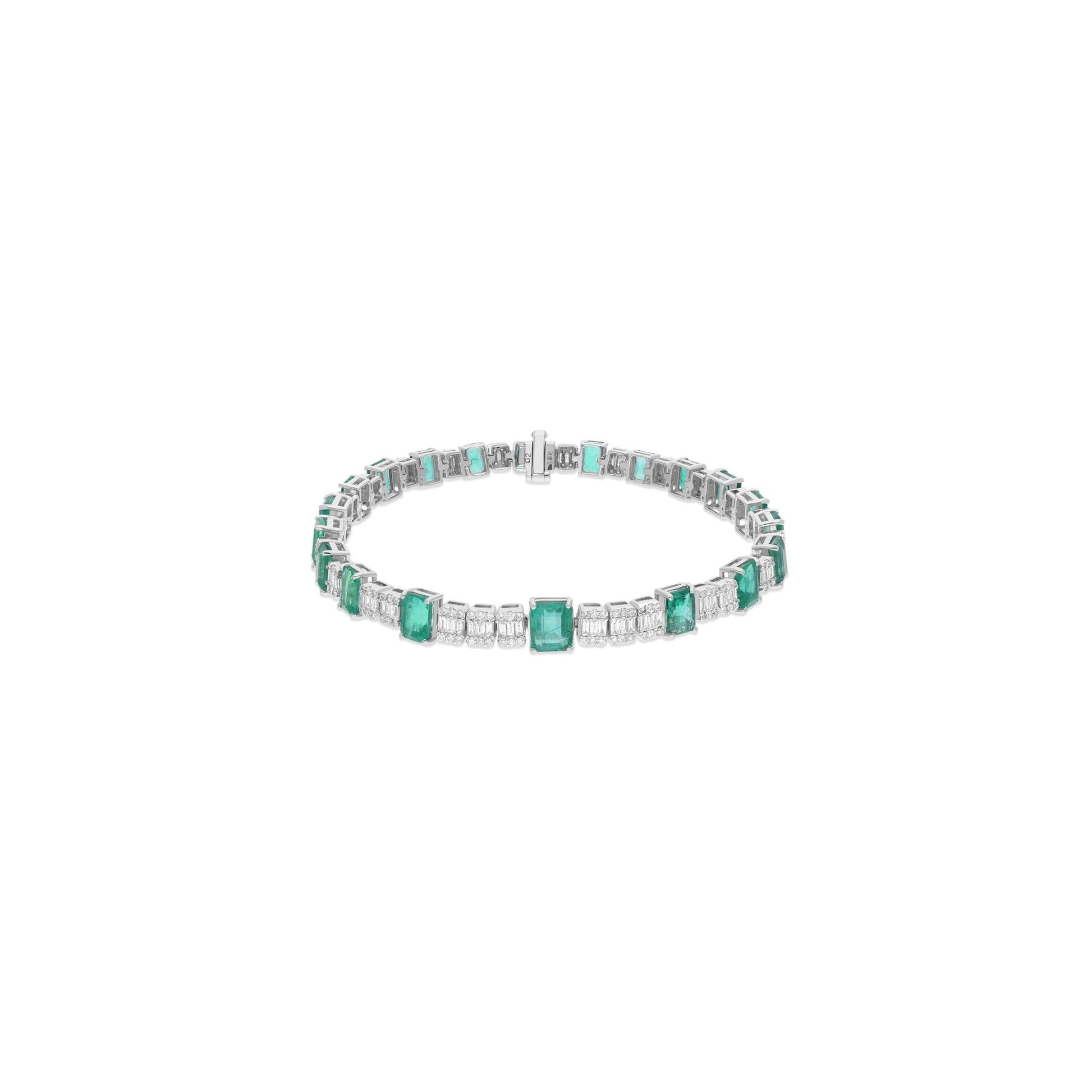 12.22 Tcw Zambian Emerald SI/HI Baguette Diamond Bracelet in Fine Gold