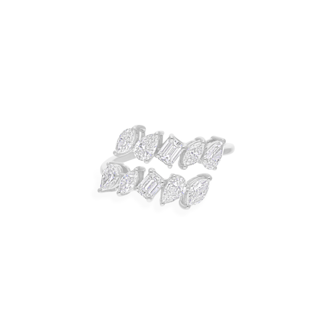 Gold Multi Shape 1.68Ct. Diamond Bypass Band Open Cuff Wedding Ring