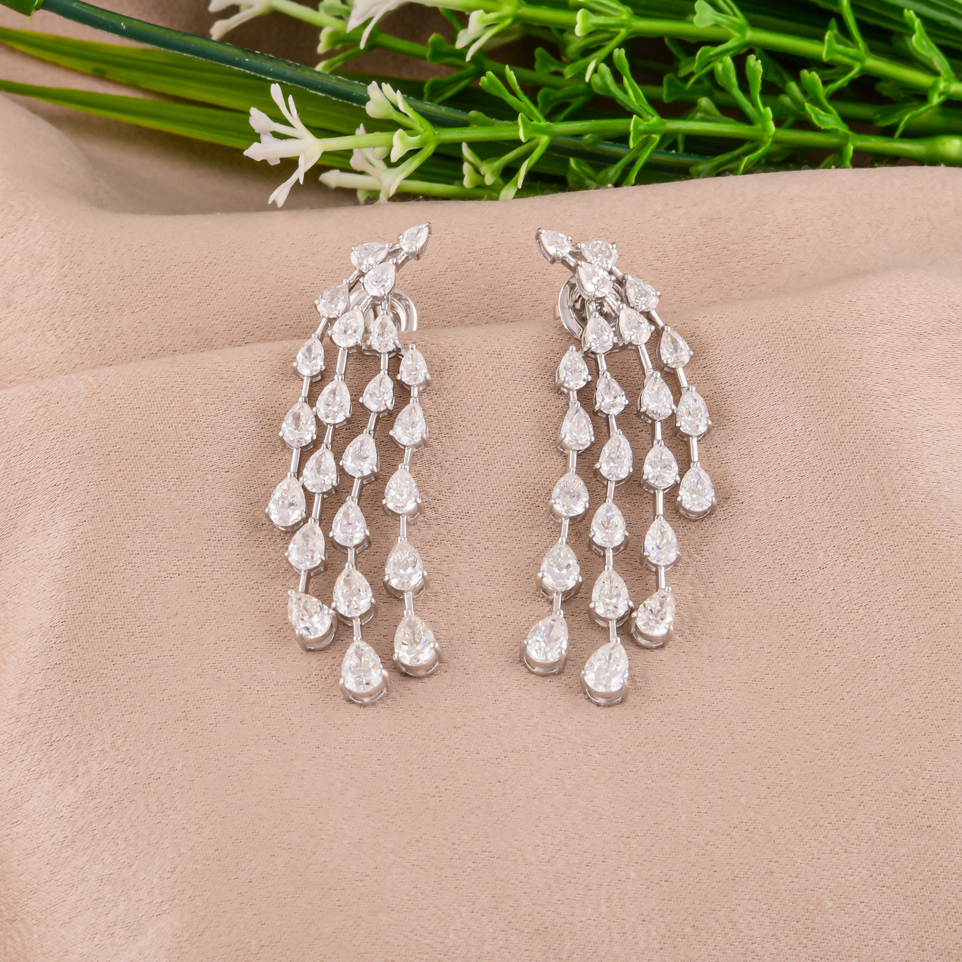 Solid Gold 6.27 Ct Natural SI/H Pear Diamond Dangle Drop Earrings Wedding Gift