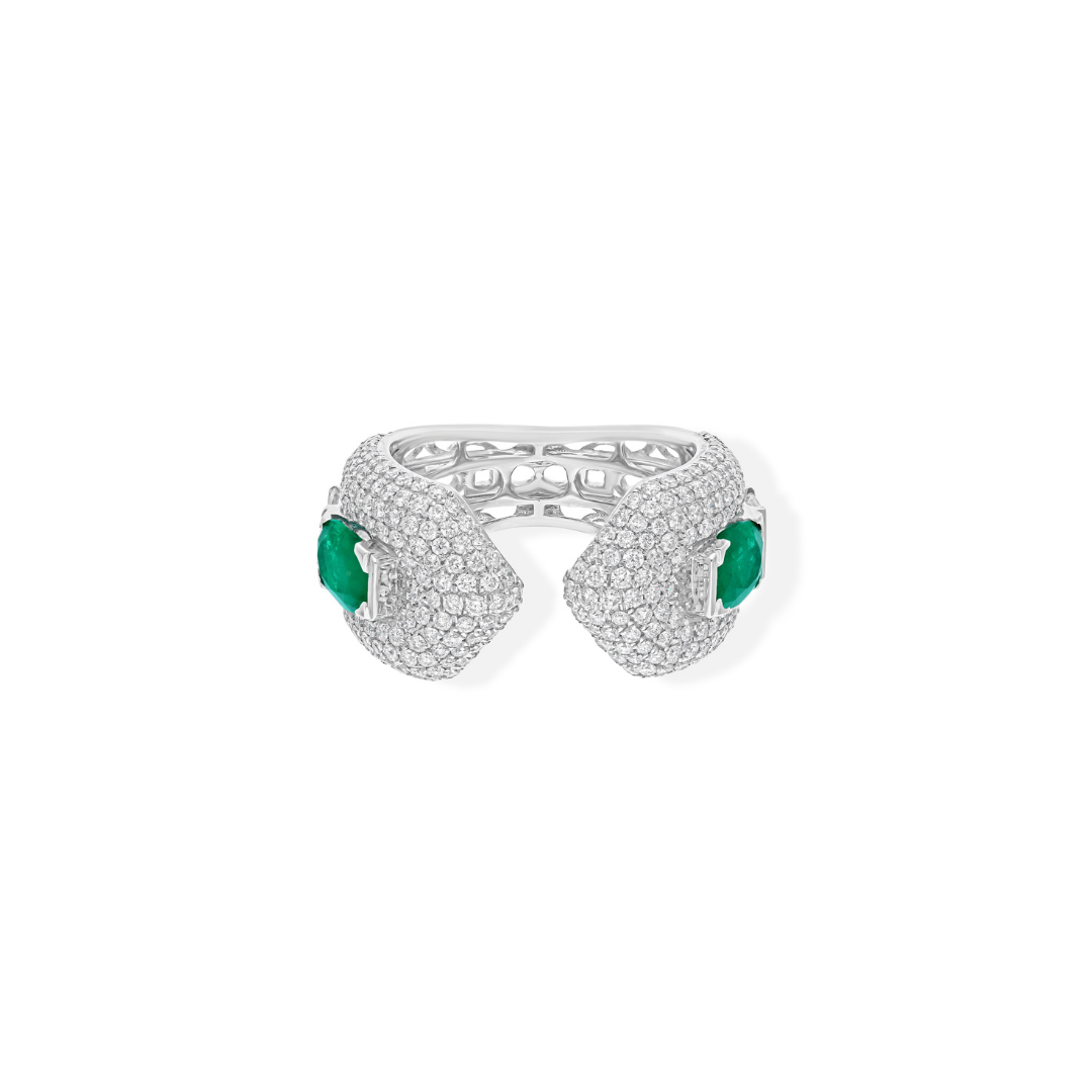 1.45Ct. Zambian Emerald Cabochon & Diamond Cocktail Wedding Ring