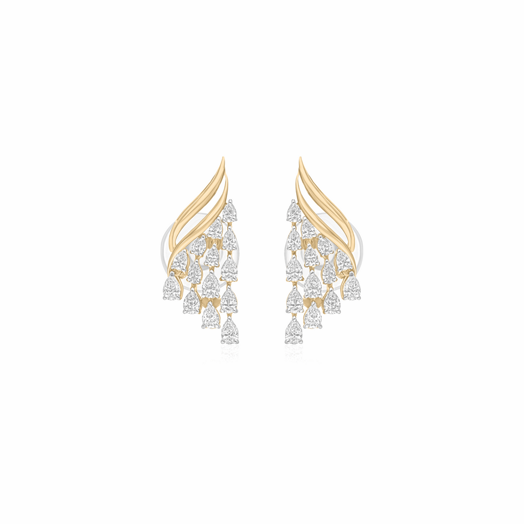Natural 1.00 Ct Diamond Cluster Drop Earrings in Dual Tone 18k Gold