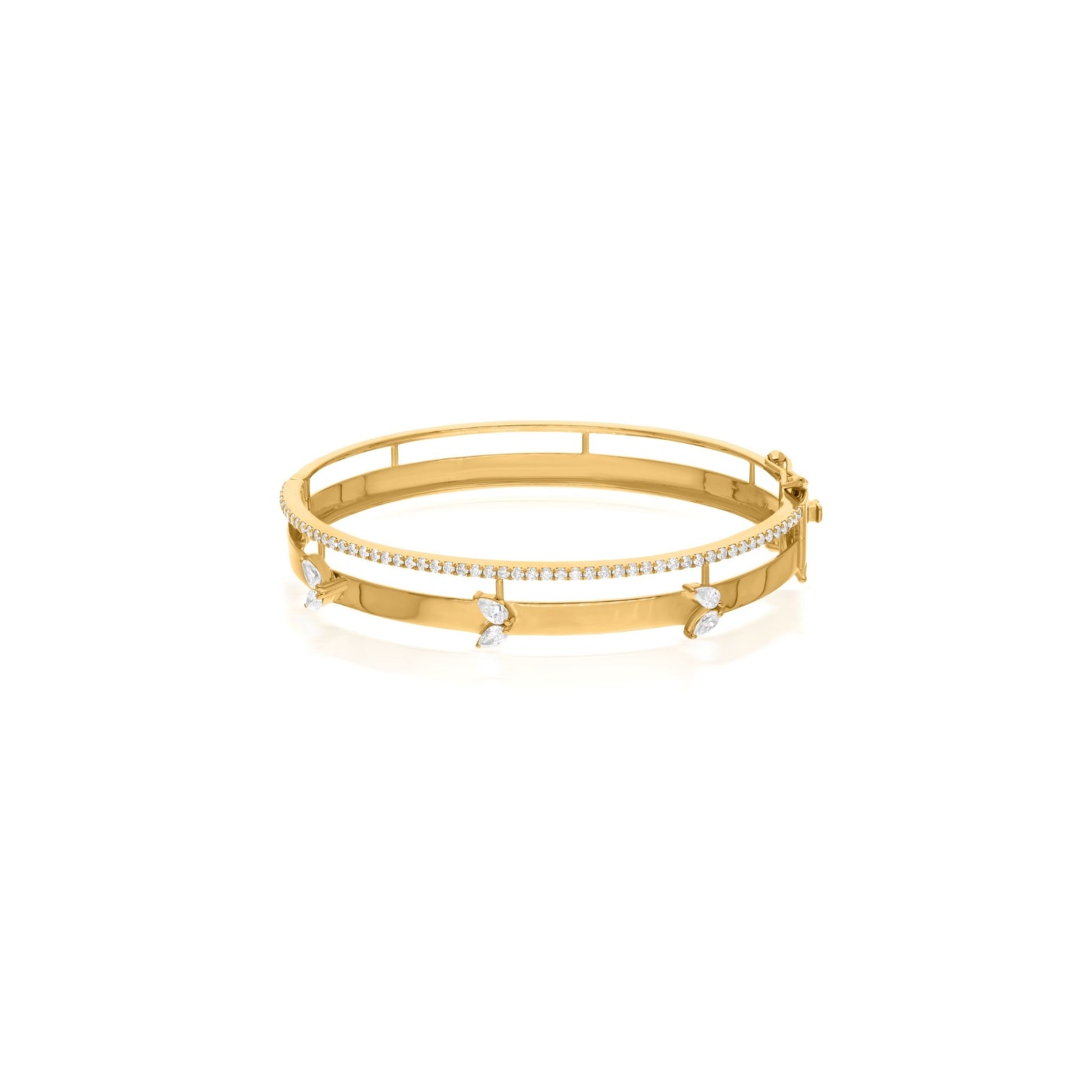 Dual Layer Diamond Bangle Bracelet with Pear and Round Cut