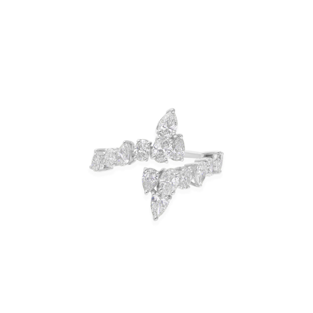 Pear and Cushion Cut Open Cluster Diamond Wedding Gold V-Twist Ring