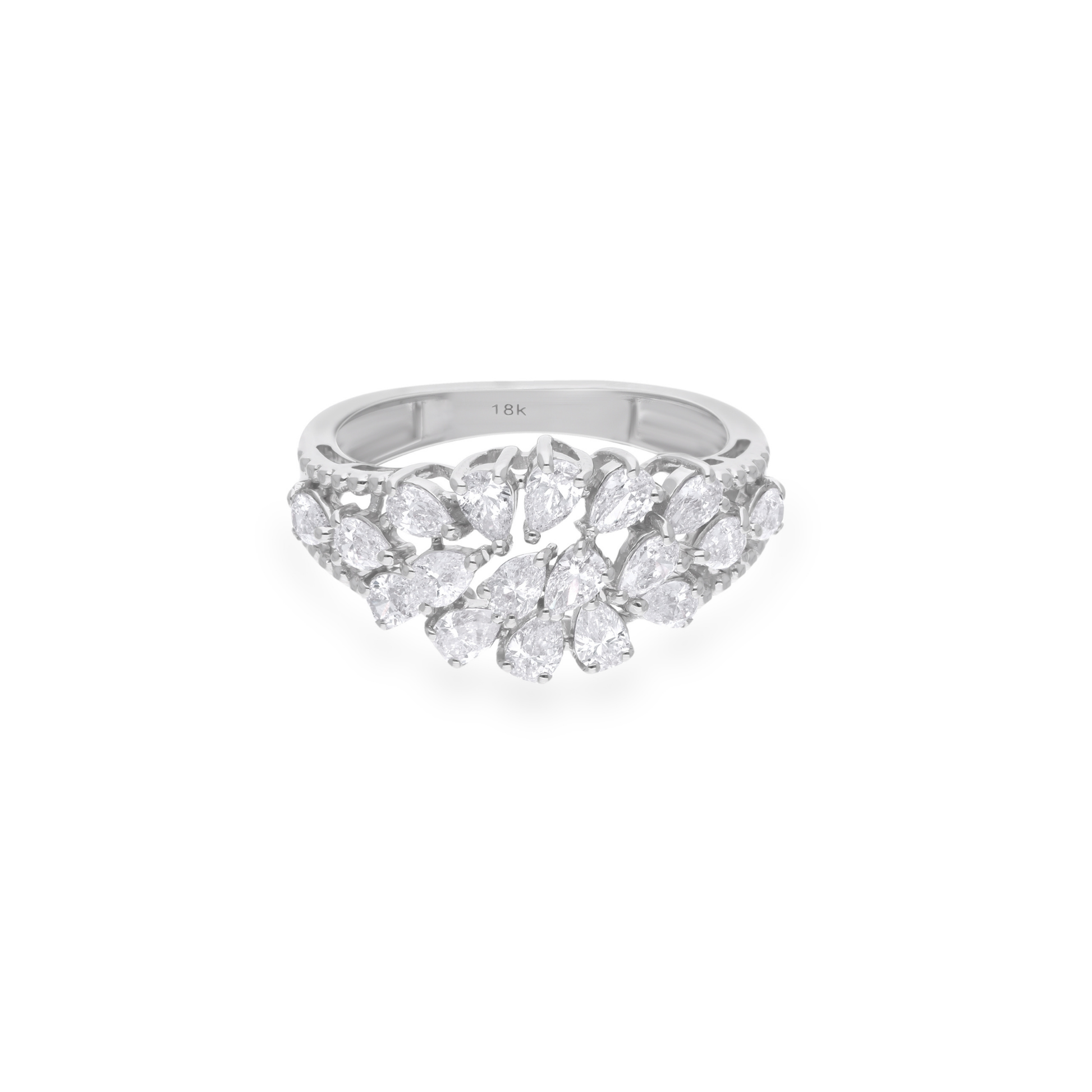 Unique Pear Cut Natural 1.18Ct Diamond Gold Leaf Cluster Ring