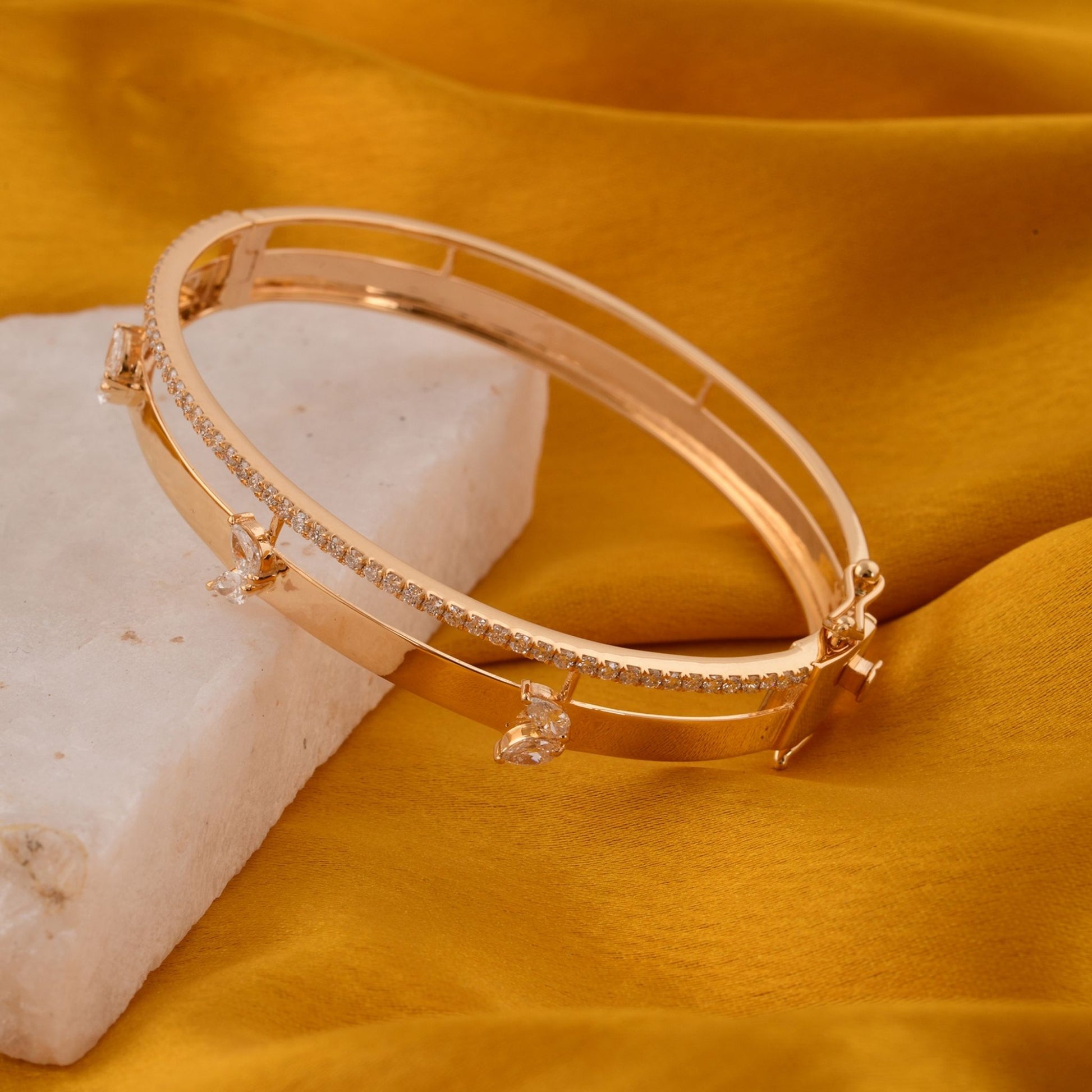 Dual Layer Diamond Bangle Bracelet with Pear and Round Cut