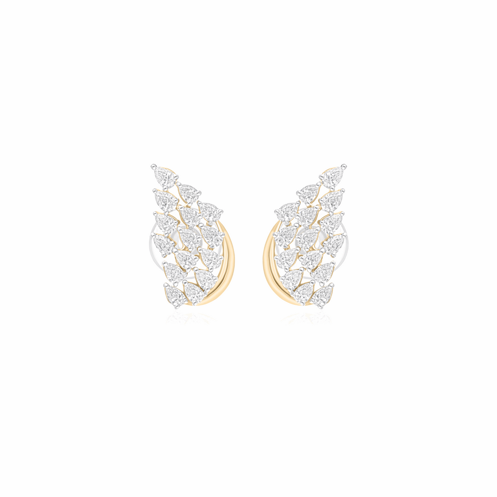 18k Gold Leaf Pear Cut Design Cluster Natural Diamond Stud Earrings