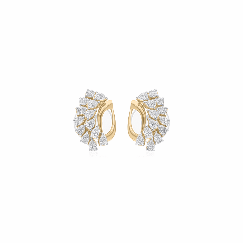 Floral Leaf Design 1.07 Ct Natural Diamond Earrings in 18k Solid Gold