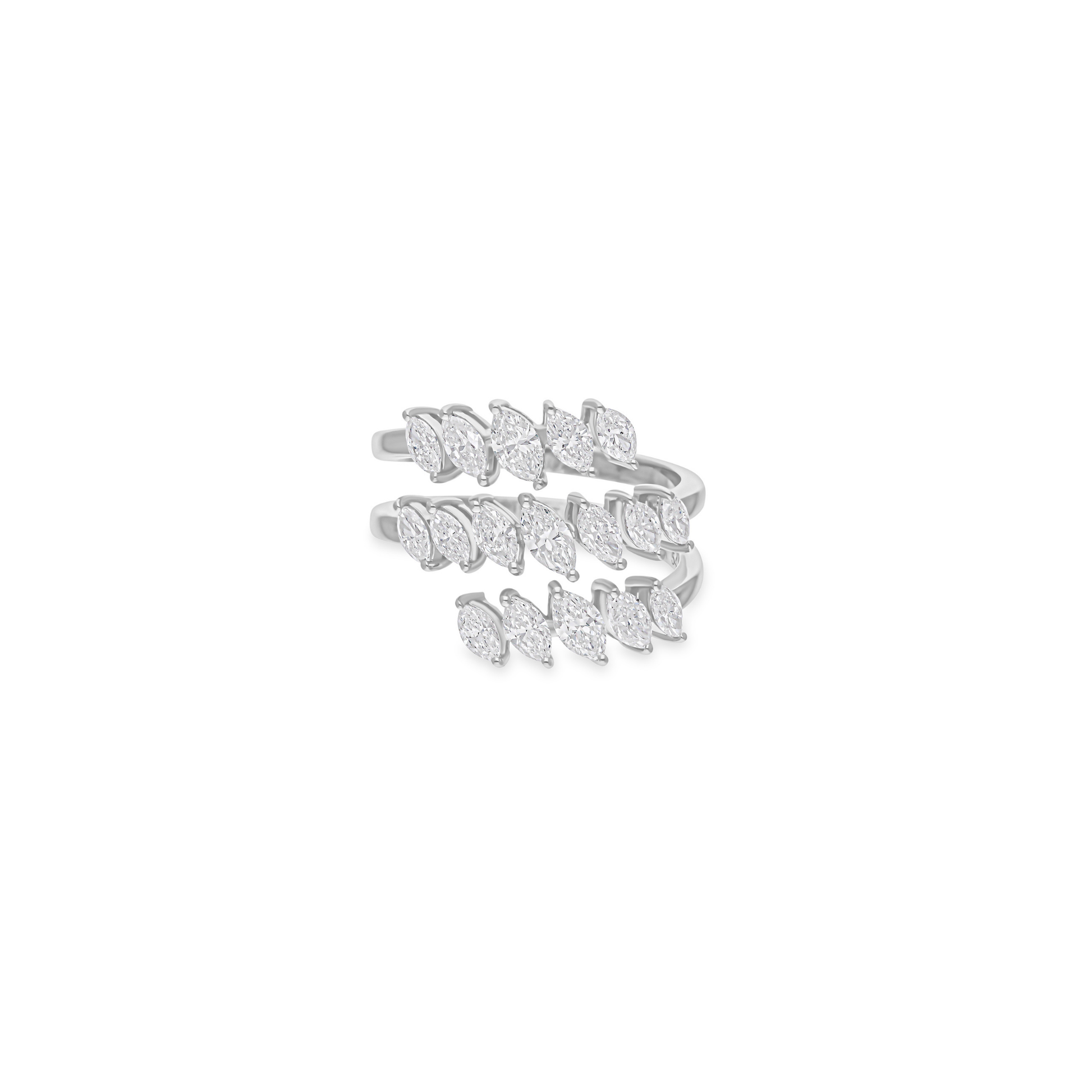 Art Deco Statement Natural SI/HI Marquise Diamond Cluster Gold Cuff Ring