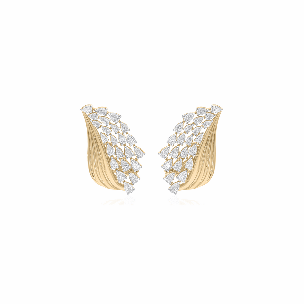 Nature Inspired 1.90 Ct Natural Pear Diamond Cluster Stud Earrings 18k Gold