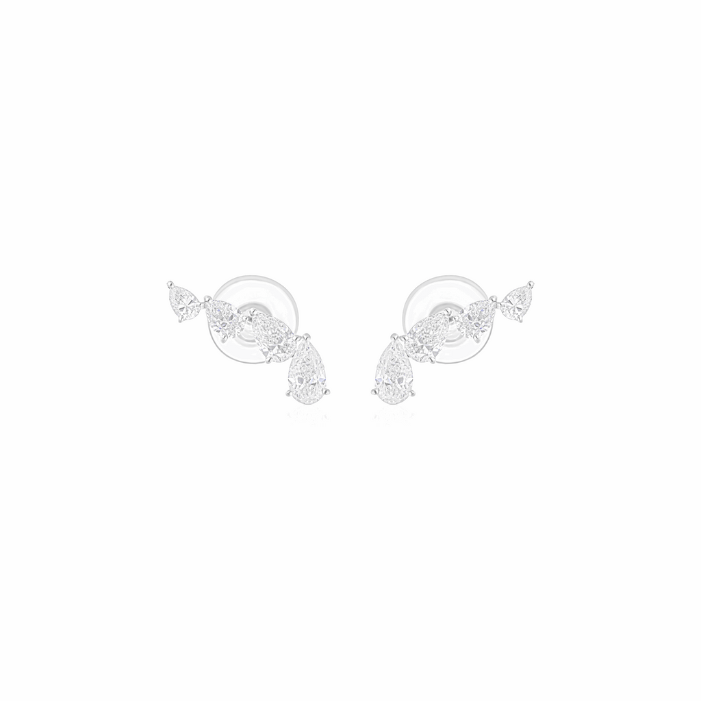 2.45 Ct SI/H Pear Natural Diamond Ear Climber 18k Fine Gold Jewelry
