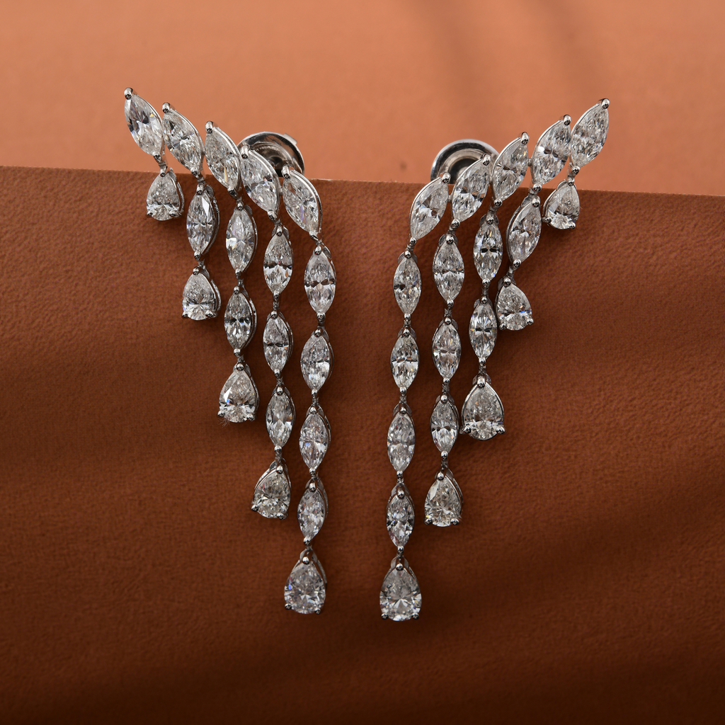 SI Clarity HI Color 6.70 Carat Natural Pear Diamond Dangle Wedding Earrings