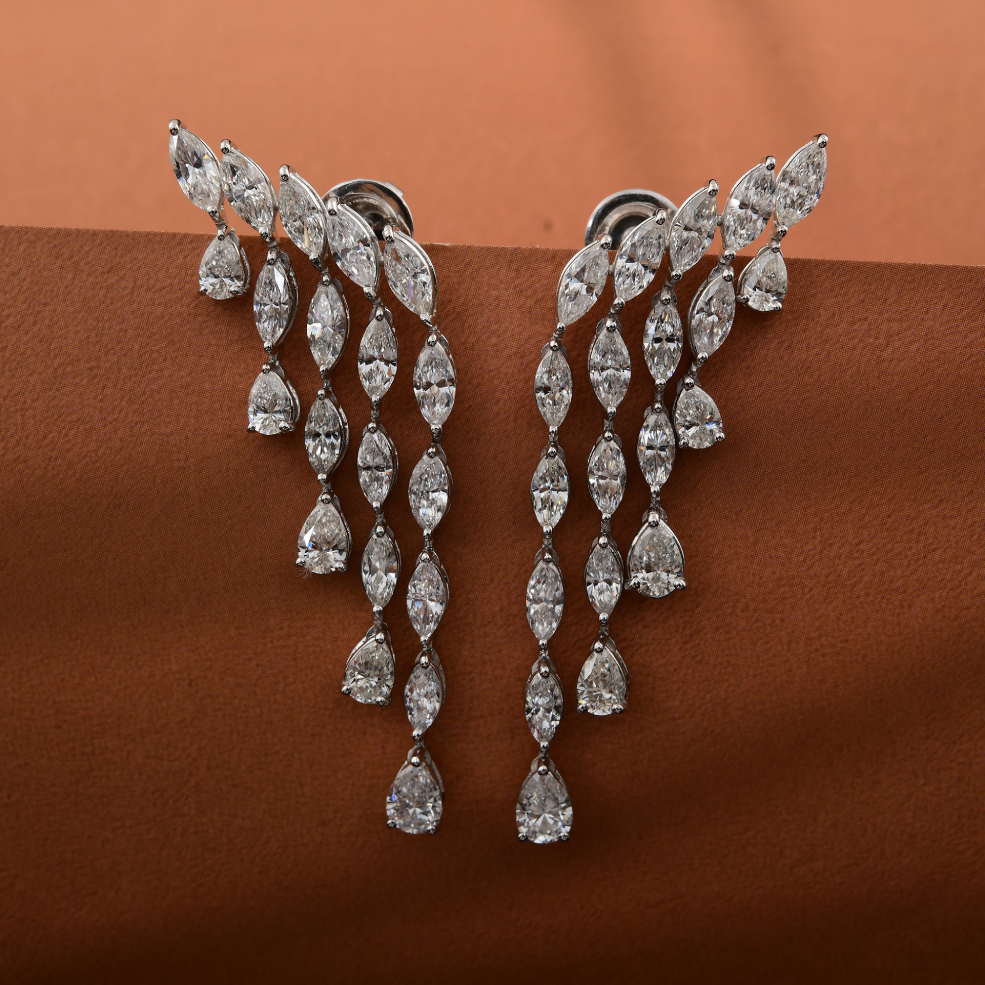 SI Clarity HI Color 6.70 Carat Natural Pear Diamond Dangle Wedding Earrings