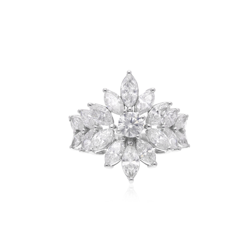 4.23 Carat SI/H Marquise Round Cut Gold Natural Diamond Cluster Ring