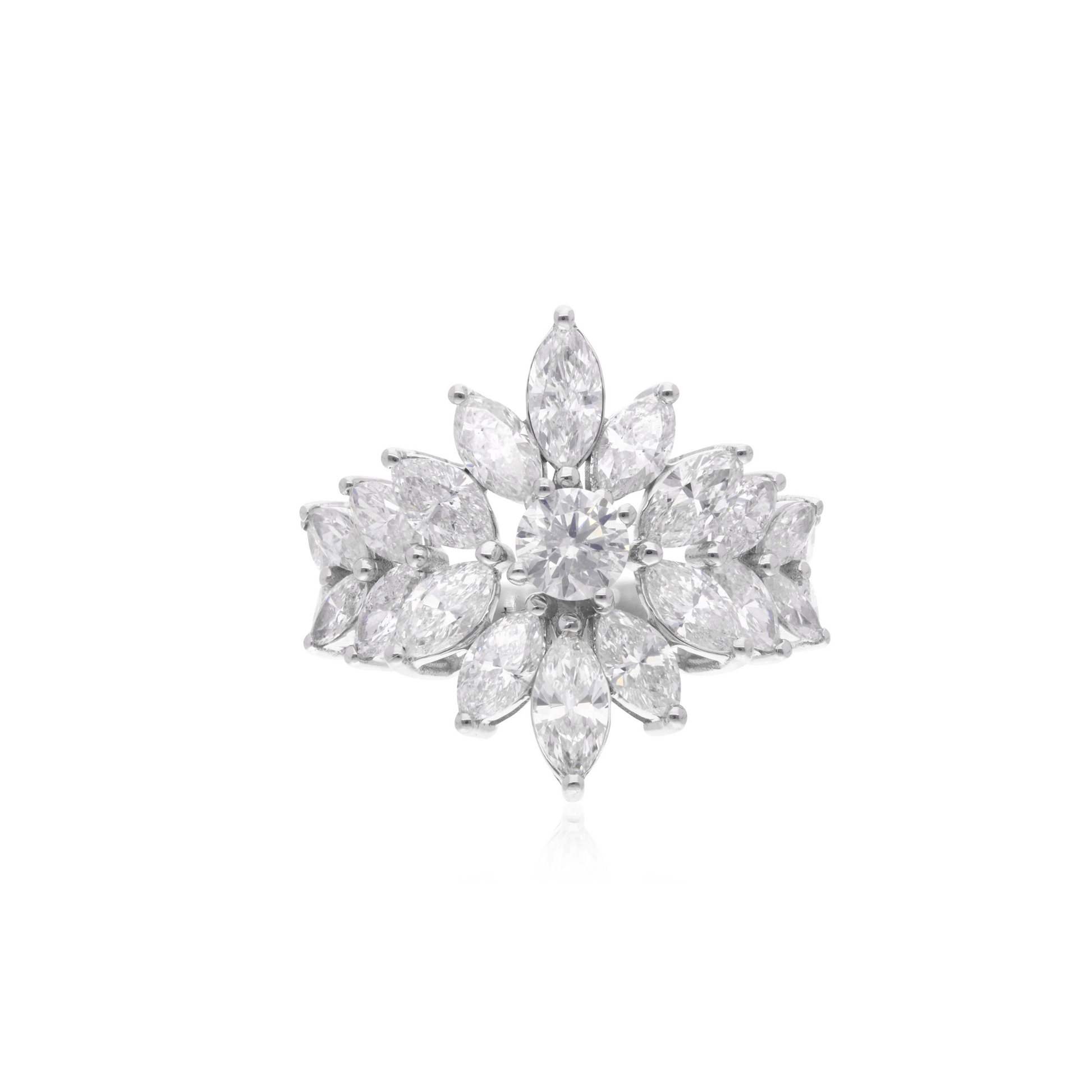 4.23 Carat SI/H Marquise Round Cut Gold Natural Diamond Cluster Ring