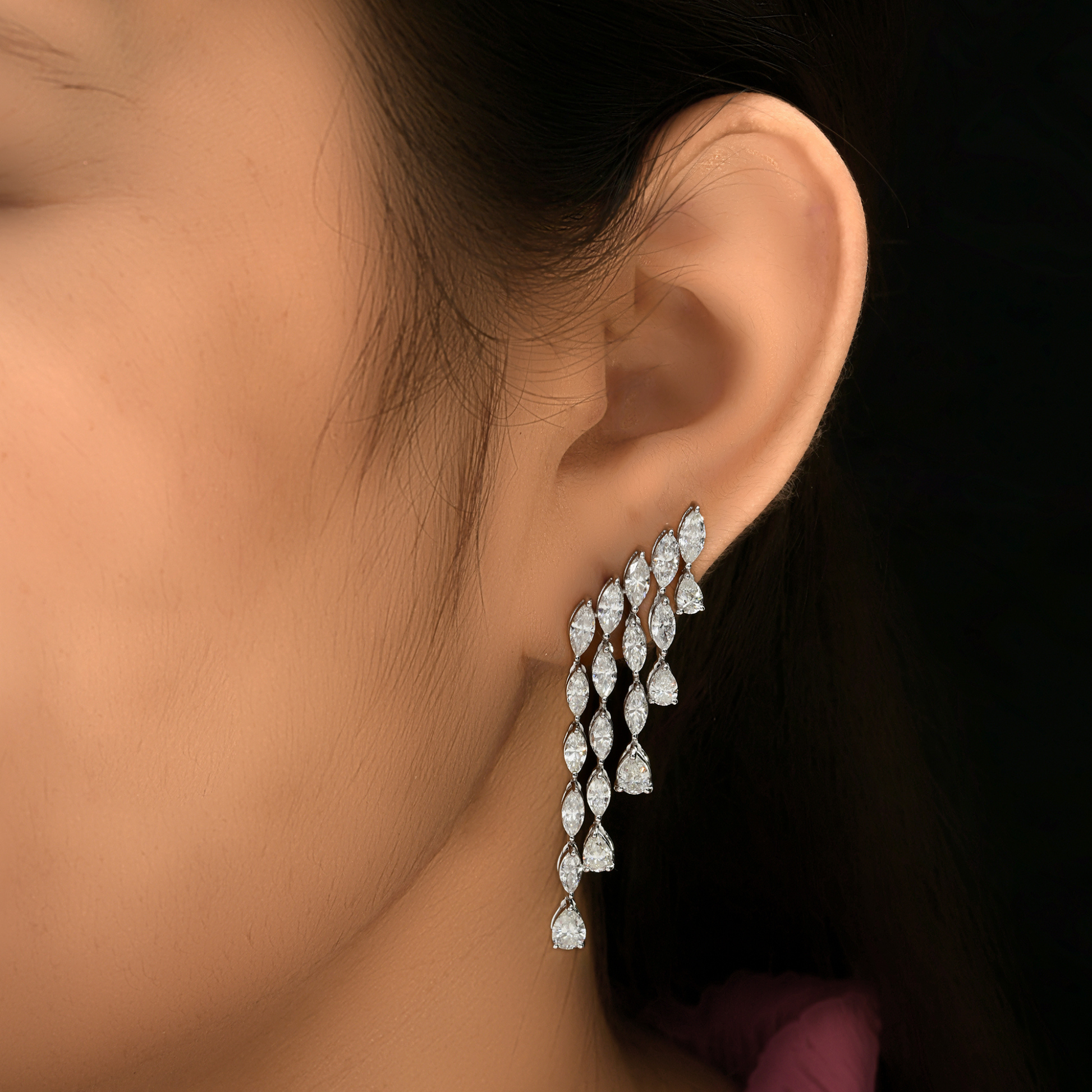 SI Clarity HI Color 6.70 Carat Natural Pear Diamond Dangle Wedding Earrings