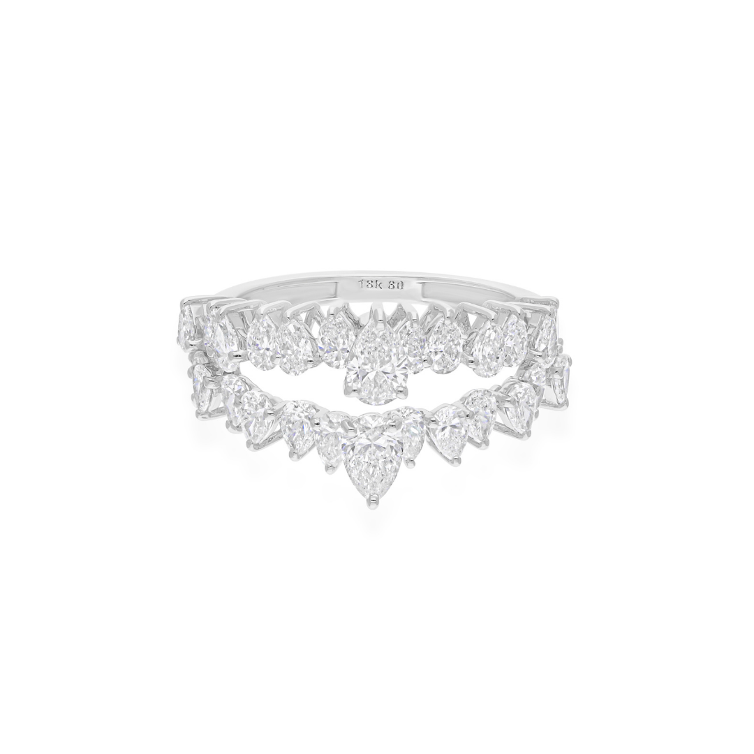 Certified 2.04 Carat Pear Cut Natural Diamond Half Eternity Gold Ring