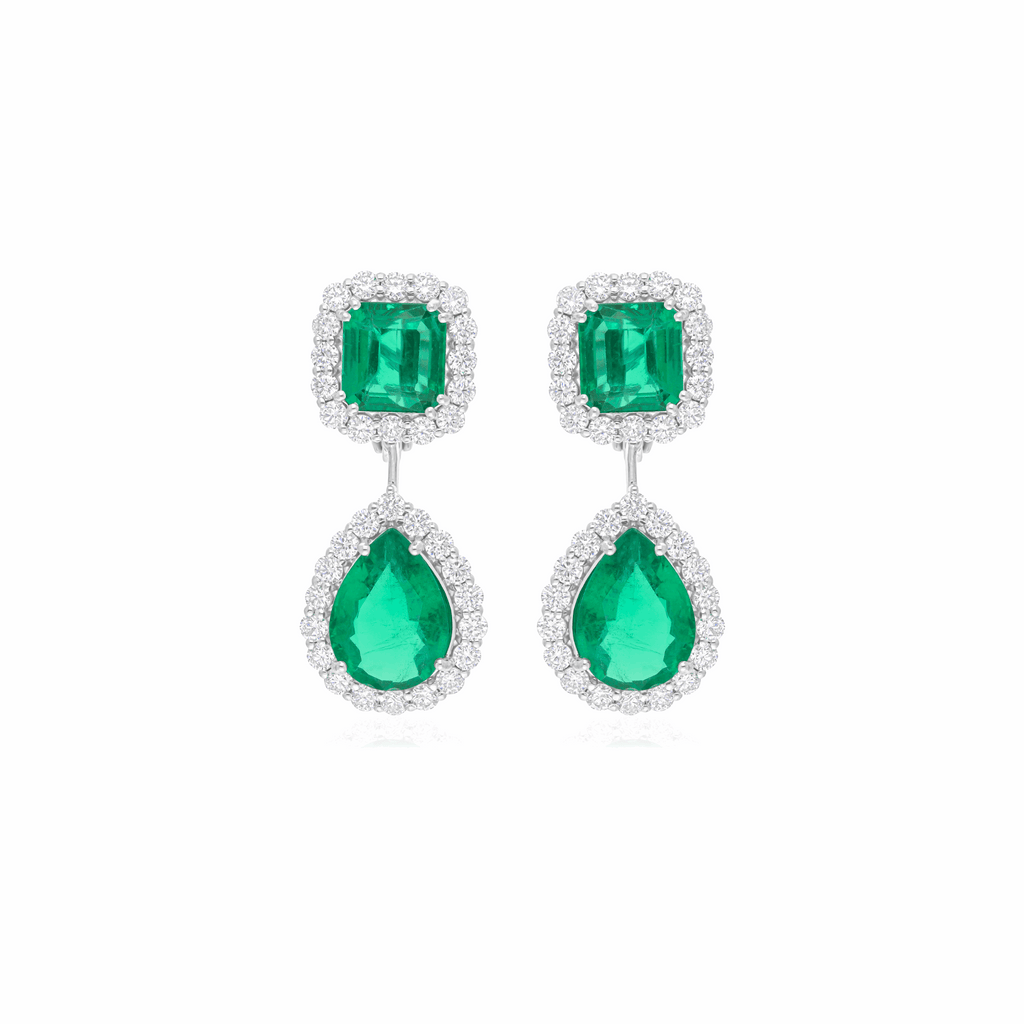 14.16 Tcw Natural Zambian Emerald H/SI Diamond Dangle Earrings 18k Gold