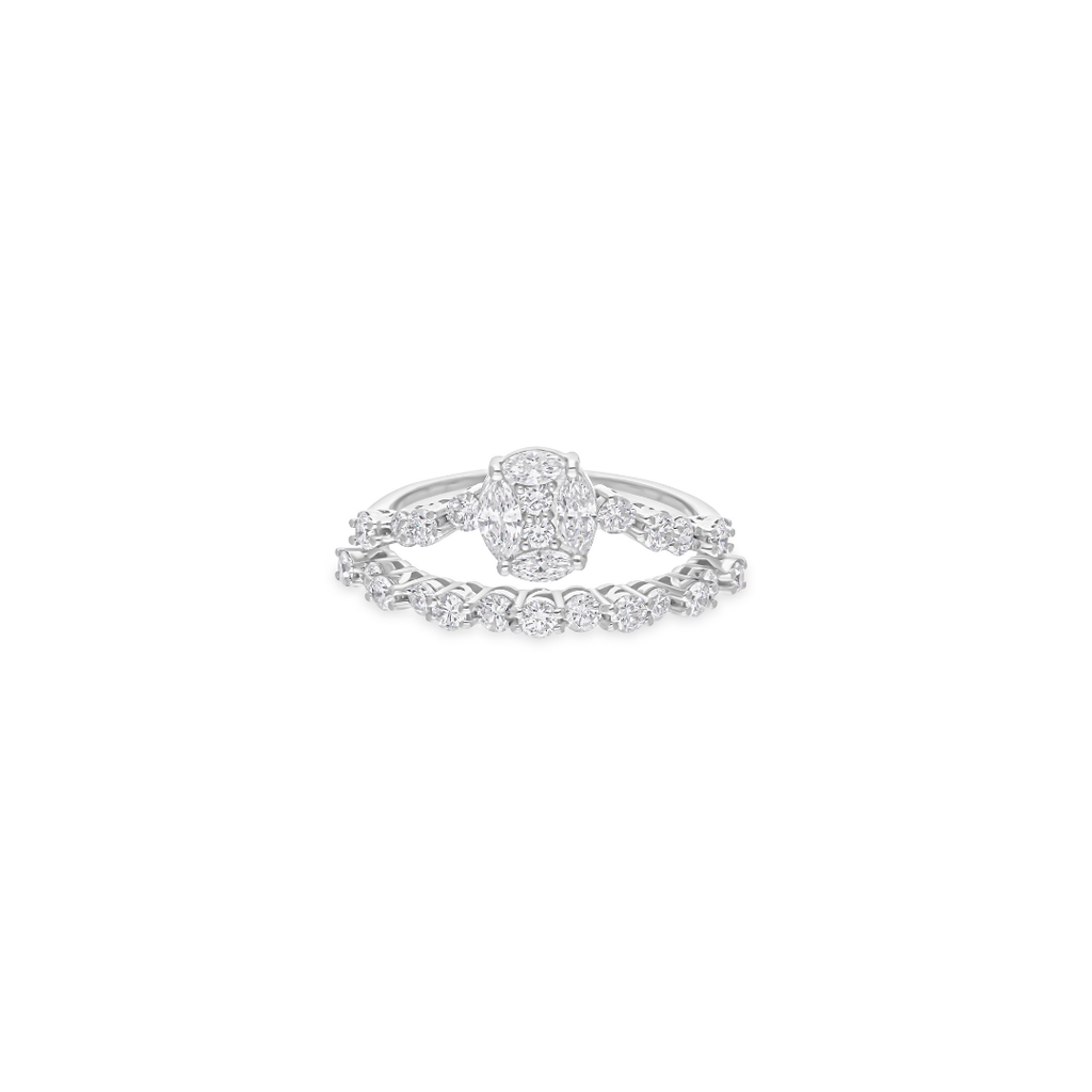 1.15 Carat Double Row Marquise & Round Cut Anniversary Diamond Gold Ring
