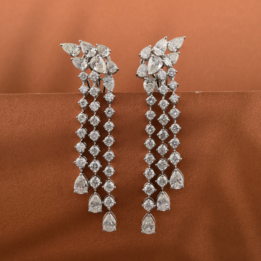 7.08 Carat Real SI Clarity HI Color Pear Diamond Chandelier Dangle Drop Earrings