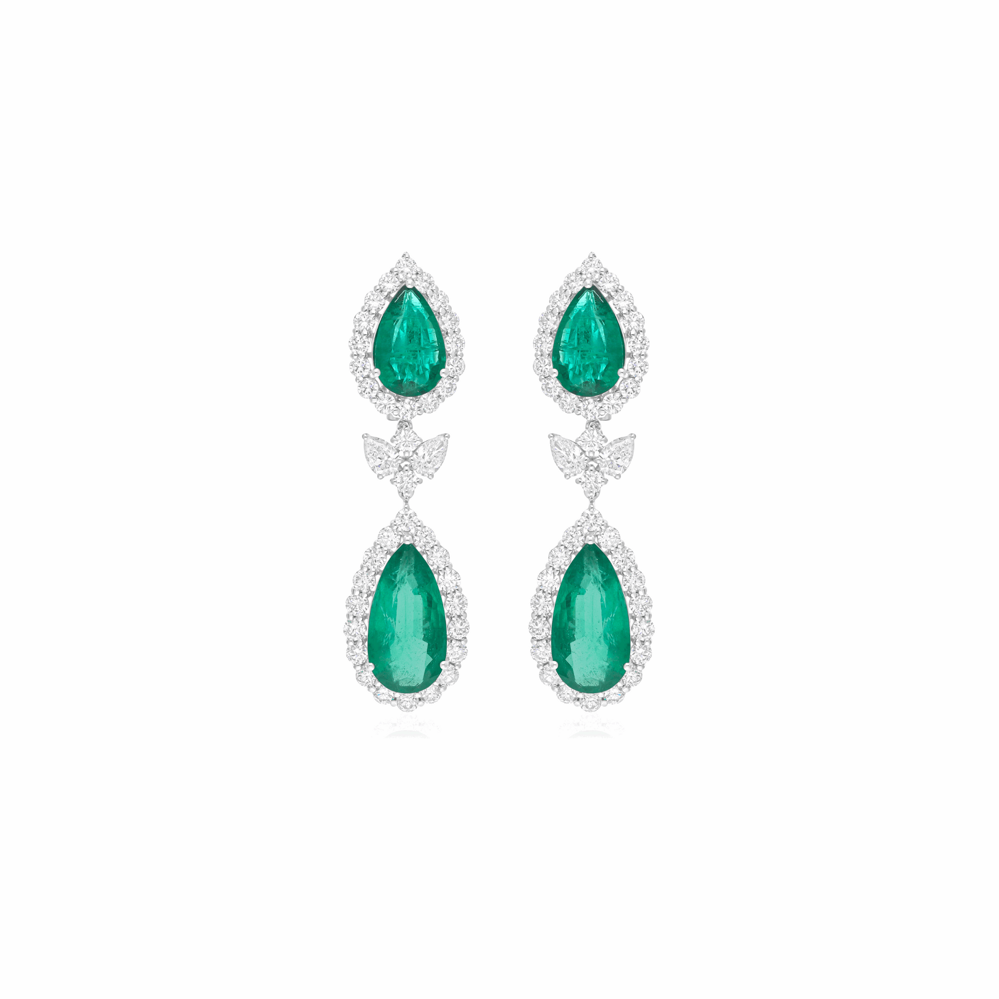 20.69 Tcw Zambian Emerald Natural H/SI Diamond 18k Gold Dangle Earrings