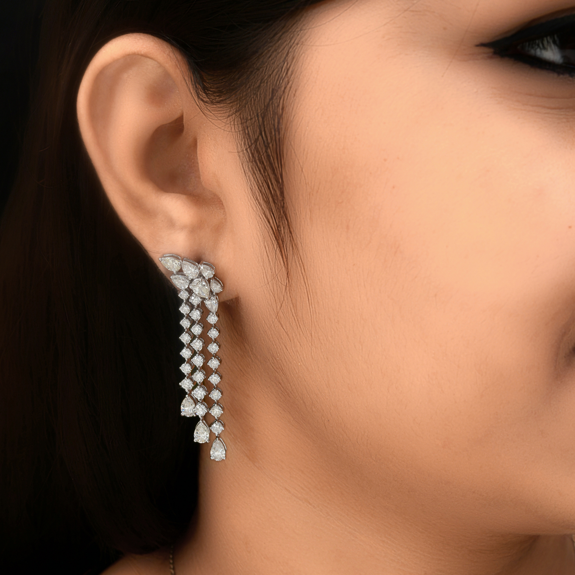 7.08 Carat Real SI Clarity HI Color Pear Diamond Chandelier Dangle Drop Earrings