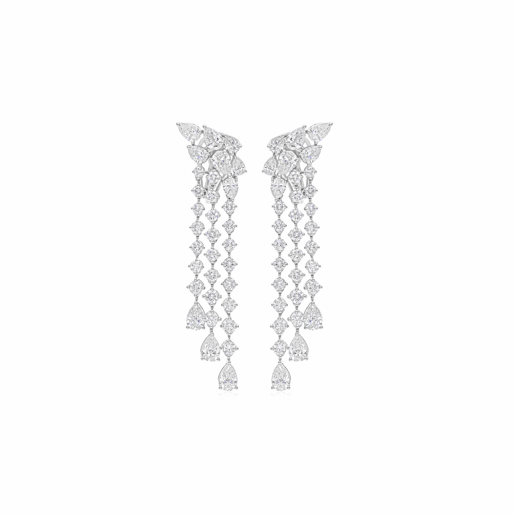 7.08 Ct Real SI/H Pear Diamond Chandelier Dangle Drop Earrings 18k Gold