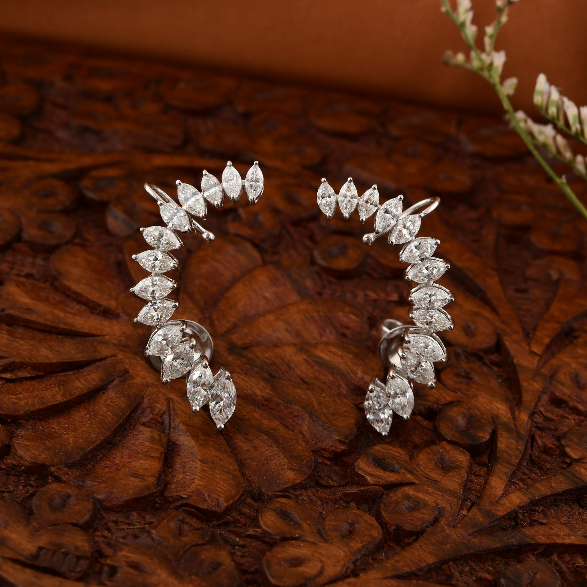 2.69 Carat SI Clarity HI Color Marquise Cut Natural Diamond Climber Earrings