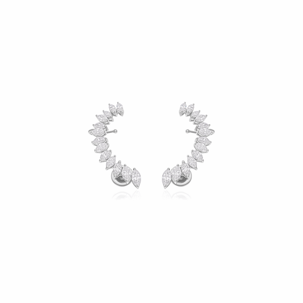 2.69 Ct SI/H Marquise Natural Diamond Climber Earrings 18k Solid Gold