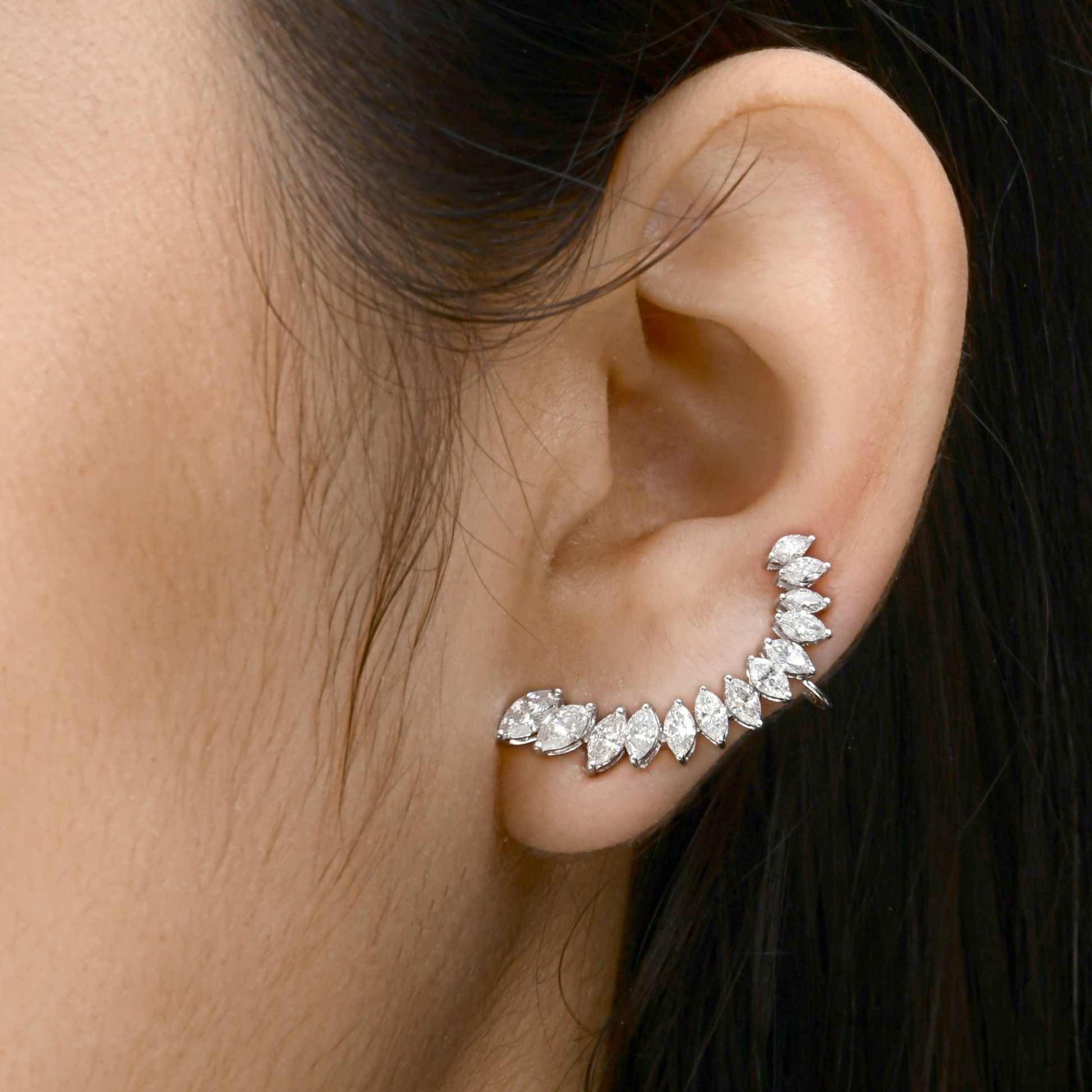 2.69 Carat SI Clarity HI Color Marquise Cut Natural Diamond Climber Earrings