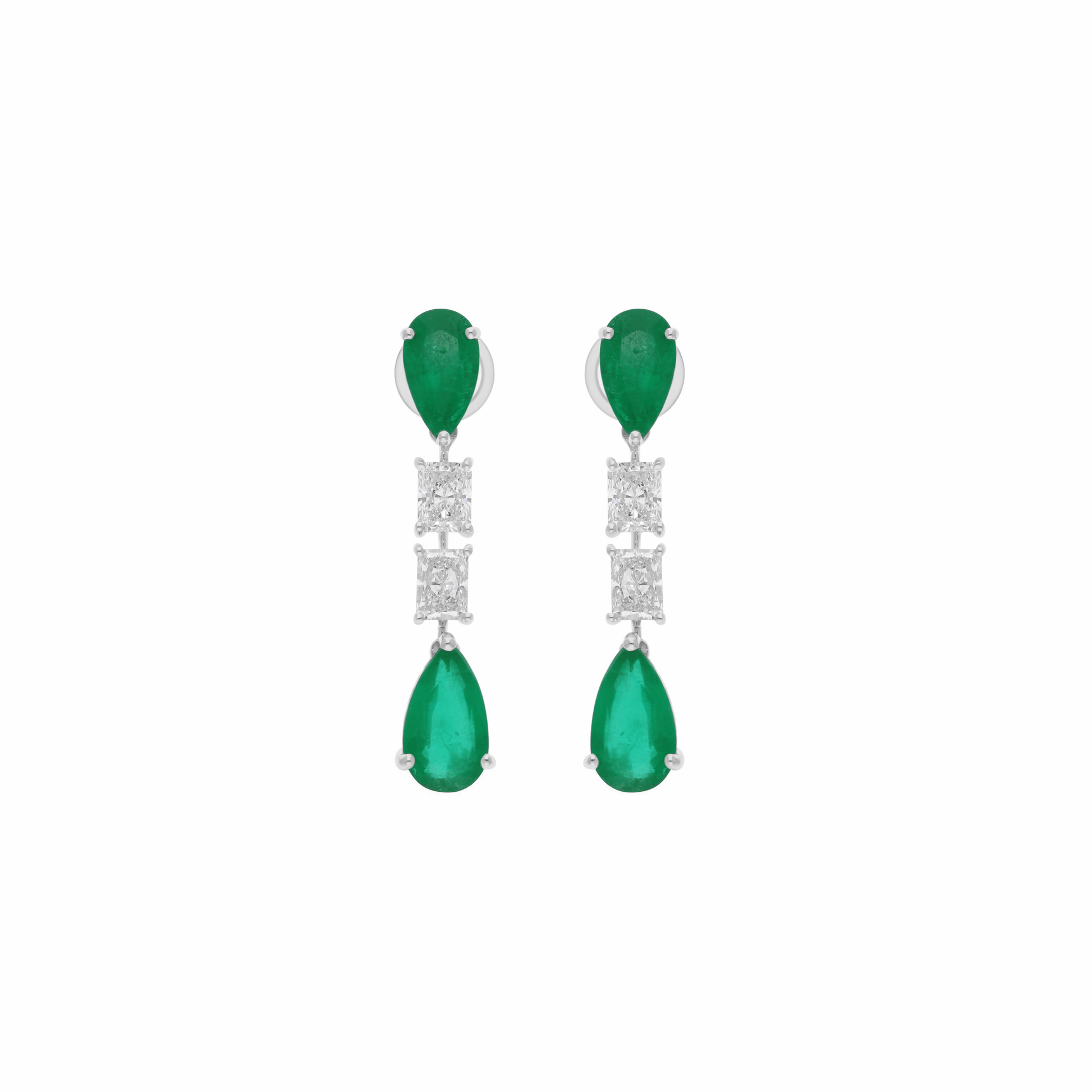 6.99 Tcw H/SI Diamond Zambian Emerald Drop Dangle Earrings 18k Solid Gold