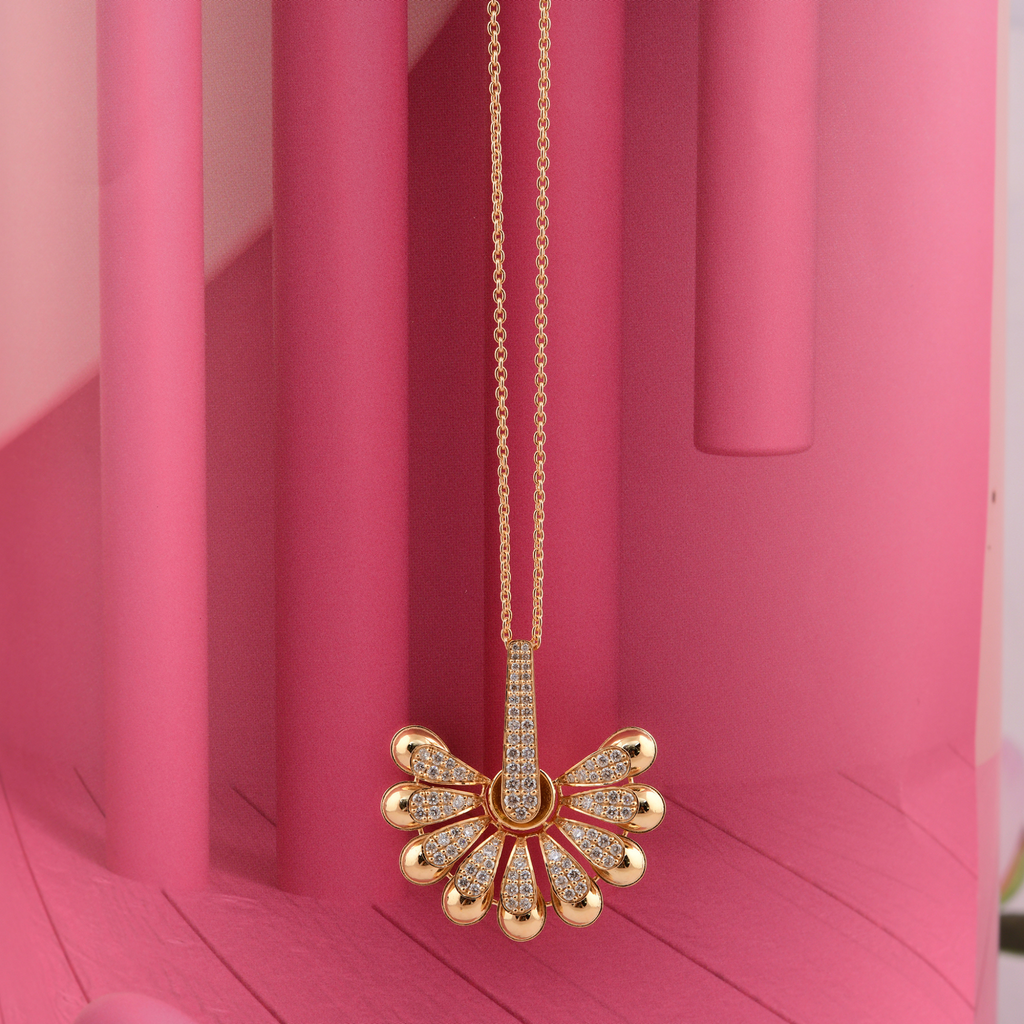 Natural SI/HI Round Pave Set Diamond Unique Pendant Gold Necklace