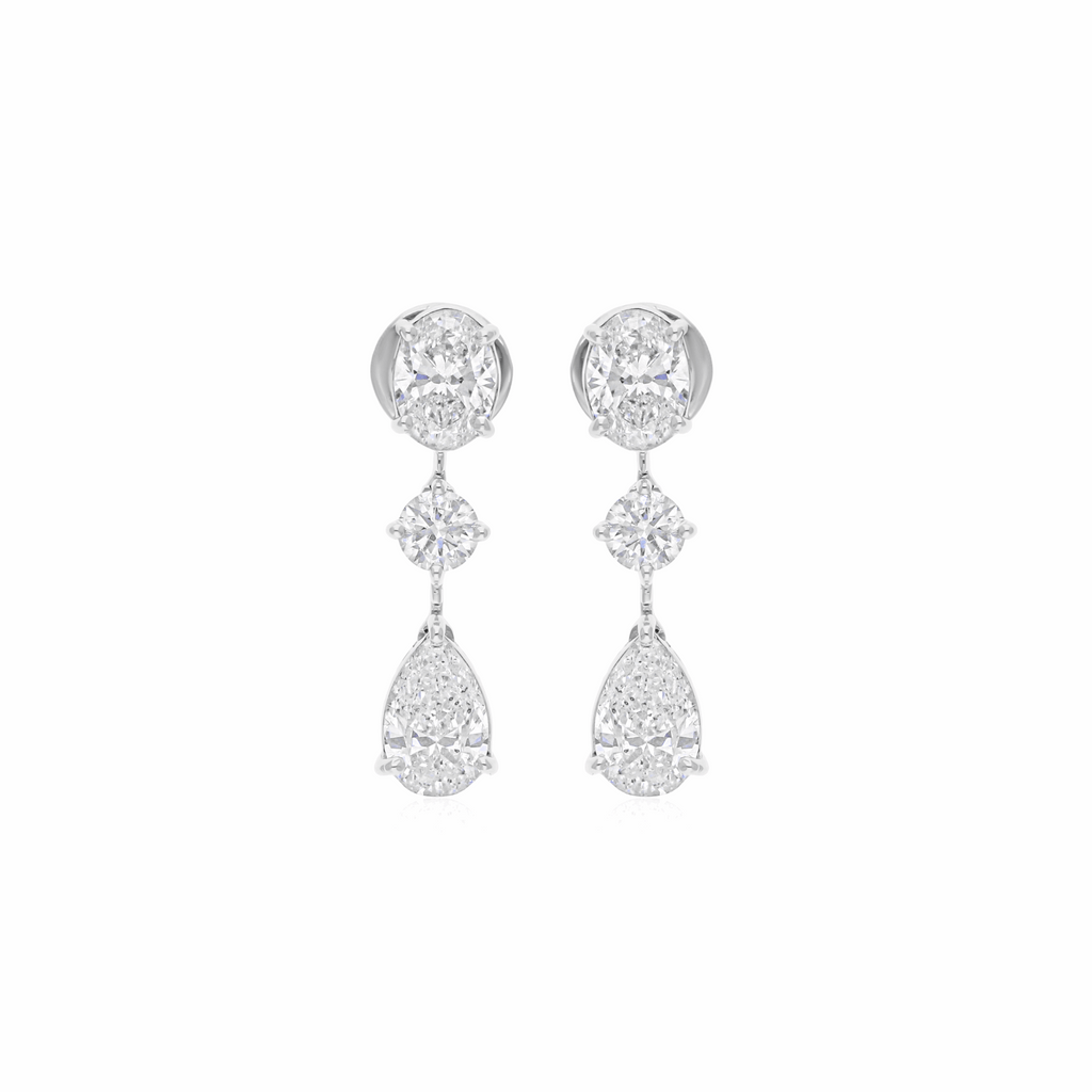 3.56 Ct Natural H/SI Multi Shape Diamond Dangle Earrings 18k Gold Jewelry