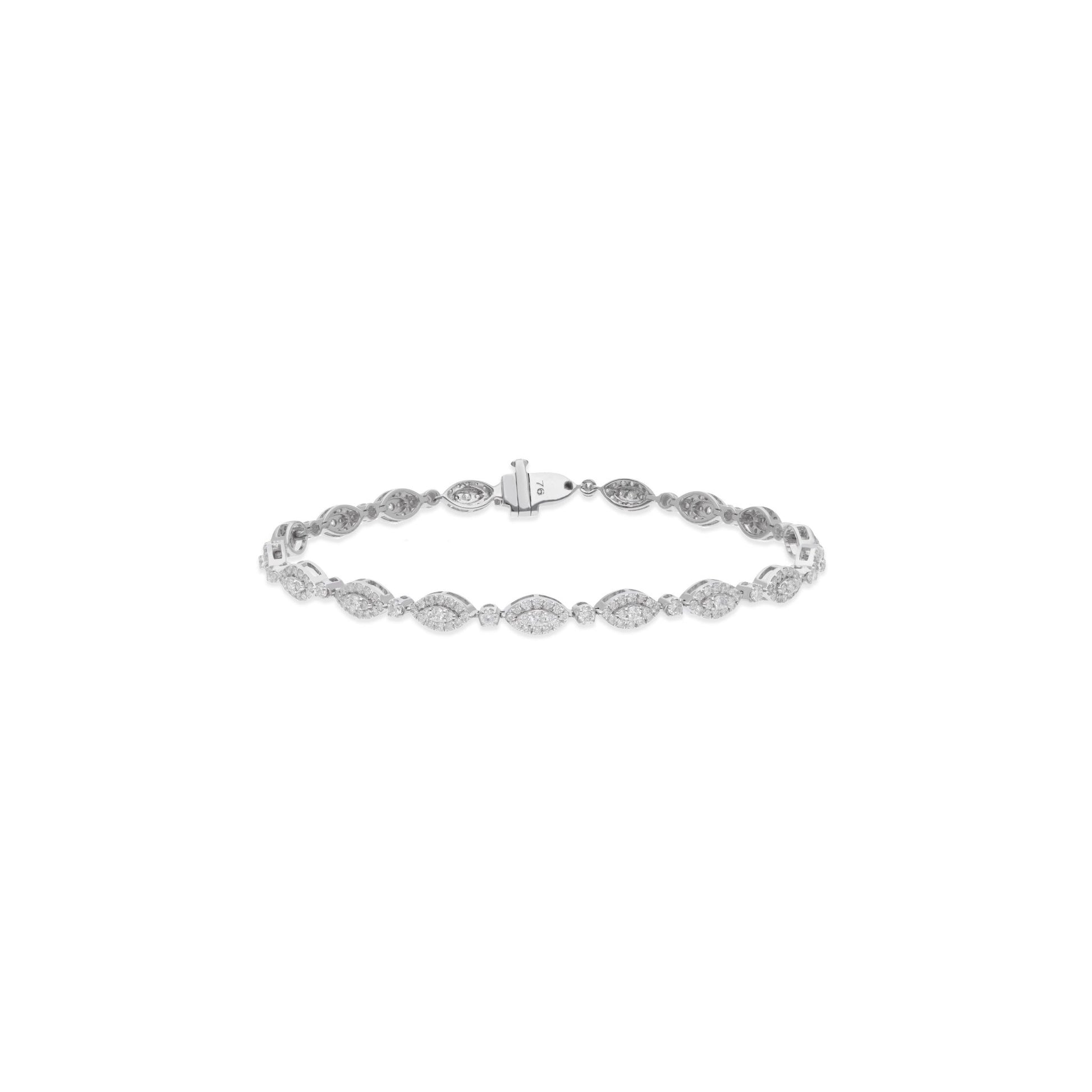 1.85 Carat Natural Round Pave Diamond Marquise Gold Charm Bracelet