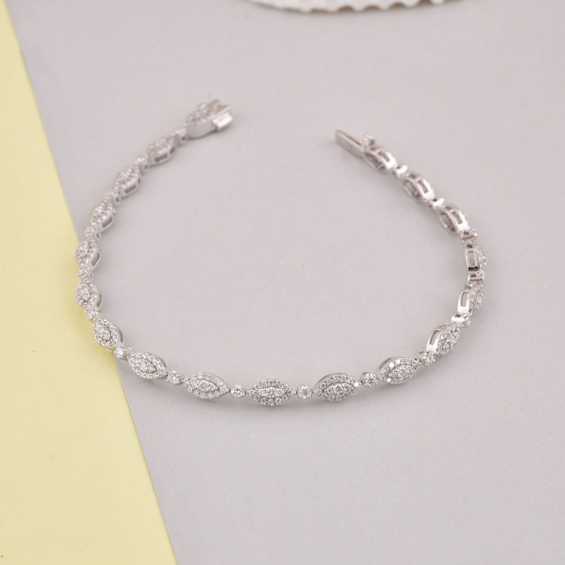 1.85 Carat Natural Round Pave Diamond Marquise Gold Charm Bracelet