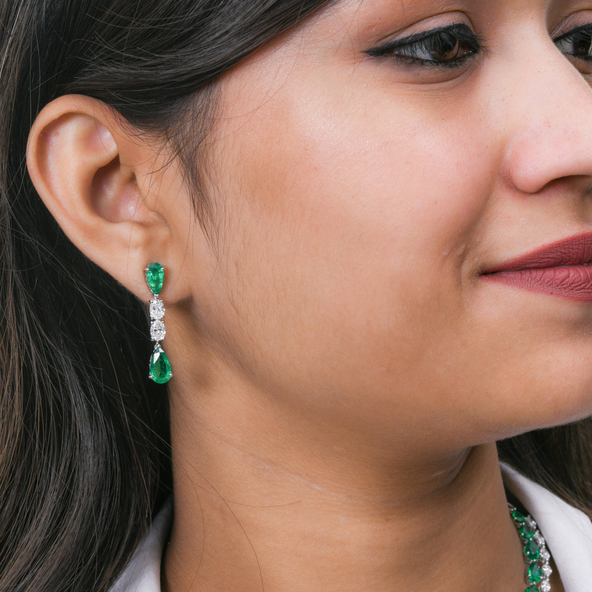 Teardrop Pear Zambian Emerald & Diamond 5.39 Tcw Gold Dangle Earrings
