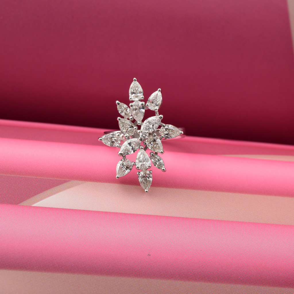 Fine Gold Diamond 2.55 Carat Pear & Marquise Cut Engagement Ring