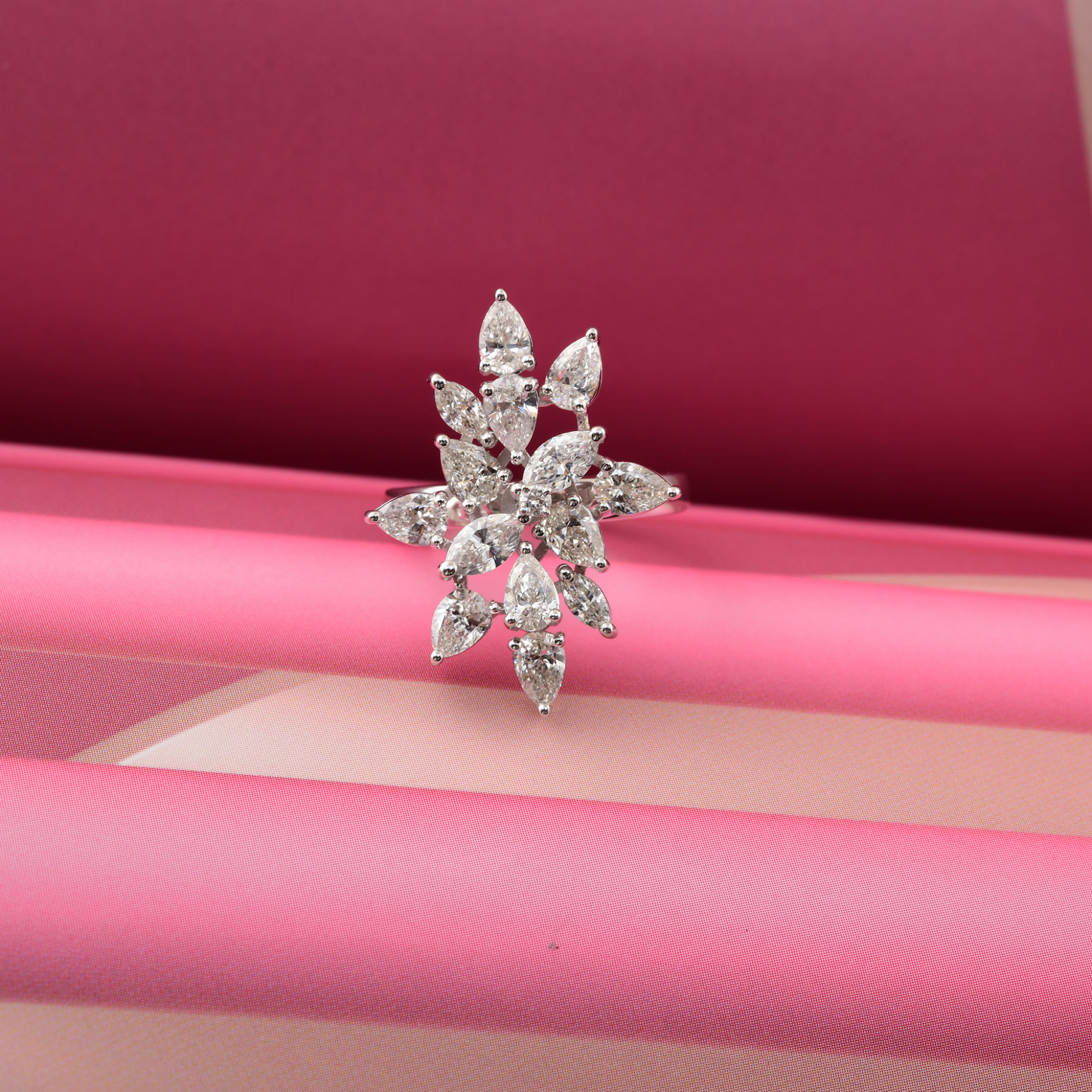 Fine Gold Diamond 2.55 Carat Pear & Marquise Cut Engagement Ring